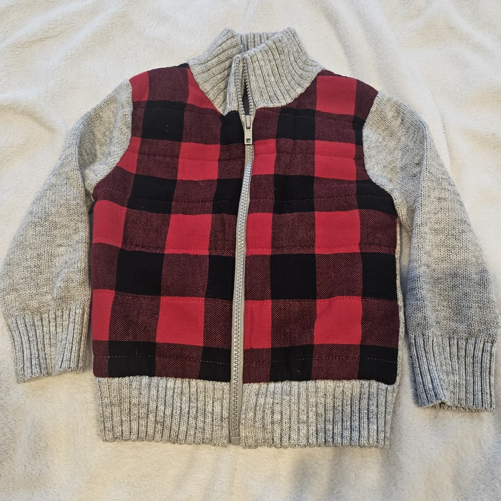 Cat & Jack Red and Black Buffalo Plaid Zip Sweater Jacket